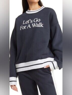 YELLOW THE LABEL Let's Go For A Walk Oversize Crewneck Sweatshirt in Navy